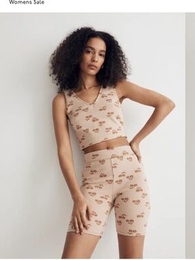 Madewell Cream Floral Biker Shorts